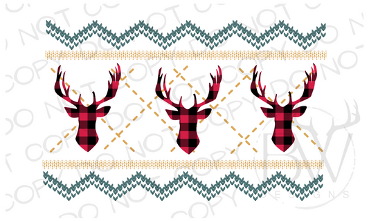 Christmas Plaid Deer Faux Smocking Christmas Digital Download PNG