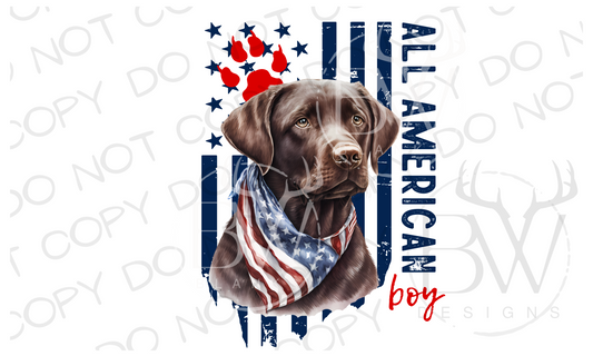 All American Boy Chocolate Labrador Hunting Dog Digital Download PNG