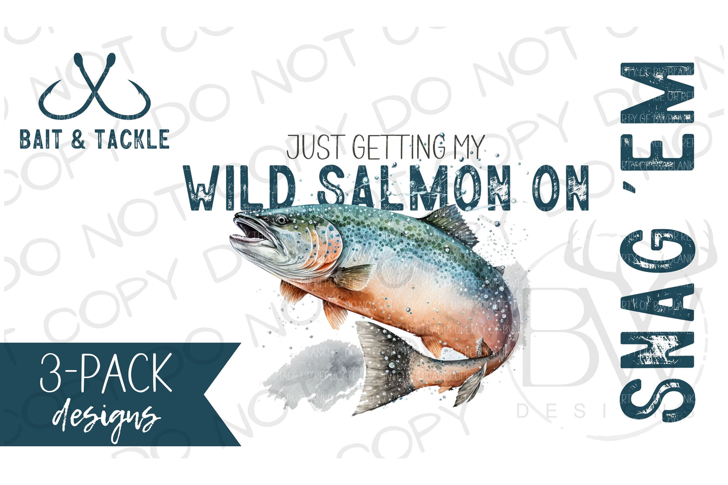 3-Pack Wild Salmon Fishing Digital Download PNG