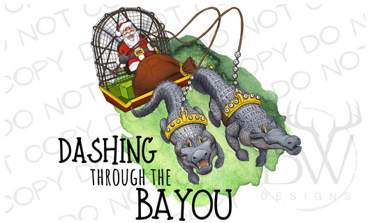 Dashing Through the Bayou Cajun Gator Christmas Digital Download PNG