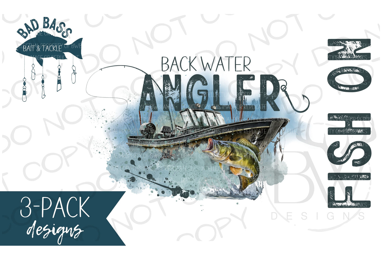 3-Pack Backwater Angler Bass Fishing Digital Download PNG