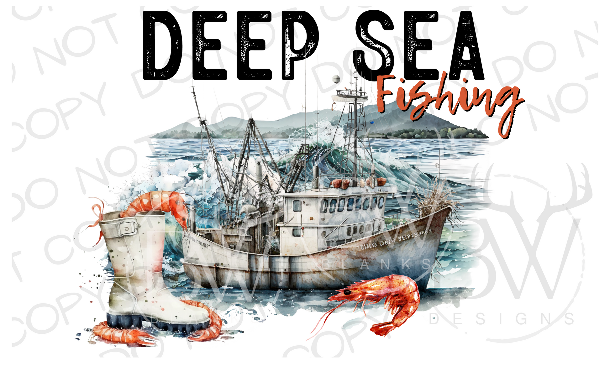 Deep Sea Shrimp Boat Saltwater Fishing Digital Download PNG