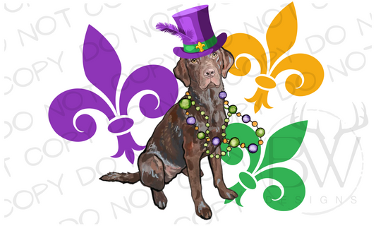 Chocolate Lab Hunting Dog Mardi Gras Fleur De Lis Digital Download PNG