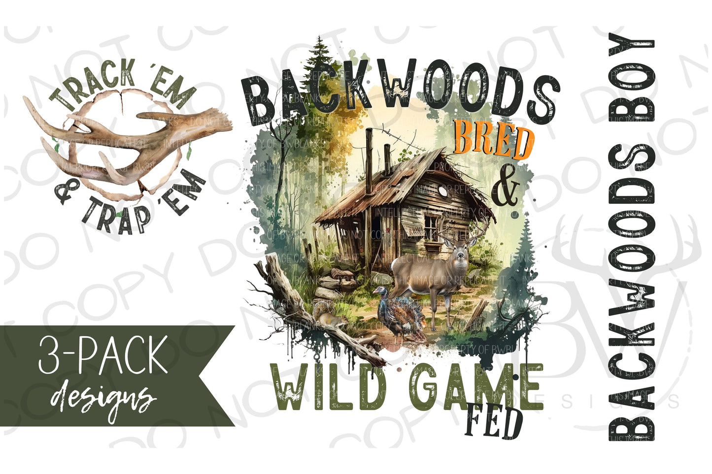 3-Pack Backwoods Bred & Wild Game Fed Deer Hunting Digital Download PNG