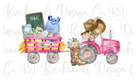 Cowgirl Back To School Tractor Digital Download PNG