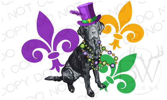 Black Lab Hunting Dog Mardi Gras Fleur De Lis Digital Download PNG