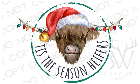 Tis the Season Heifers Christmas Highland Cow Digital Download PNG