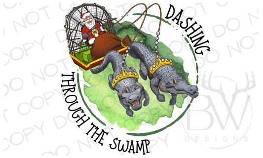 Dashing Through the Swamp Cajun Gator Christmas Digital Download PNG