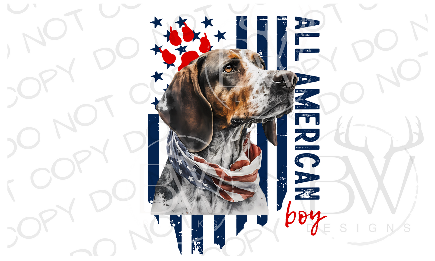 All American Boy Bluetick Coonhound Hunting Dog Digital Download PNG