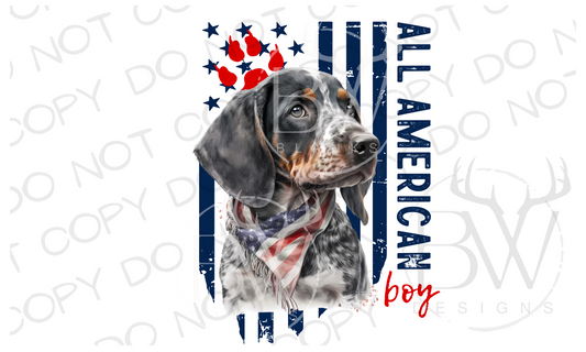 All American Boy Bluetick Coonhound Puppy Hunting Dog Digital Download PNG