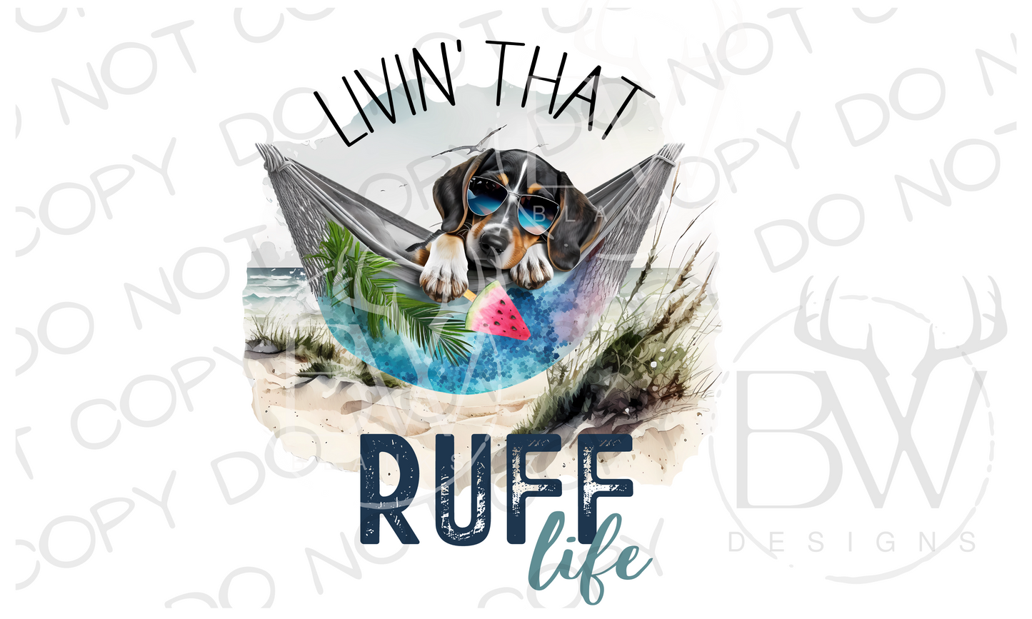 Livin' that Ruff Life Blue Tick Coonhound Summer Digital Download PNG