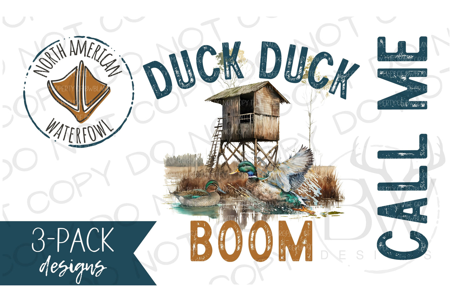 3-Pack Duck Duck Boom Duck Hunting Digital Download PNG