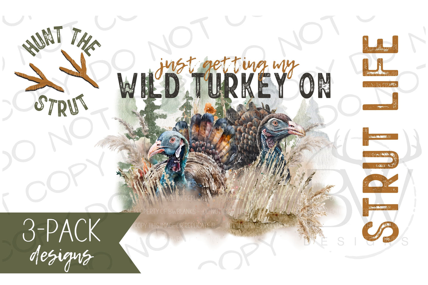 3-Pack Wild Turkey Turkey Hunting Digital Download PNG