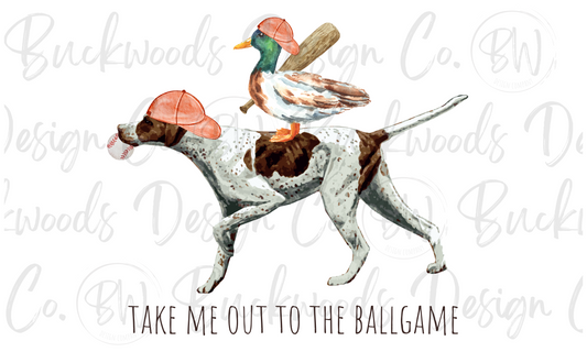 Take Me Out to the Ballgame Pointer & Mallard Duck Hunting Digital Download PNG