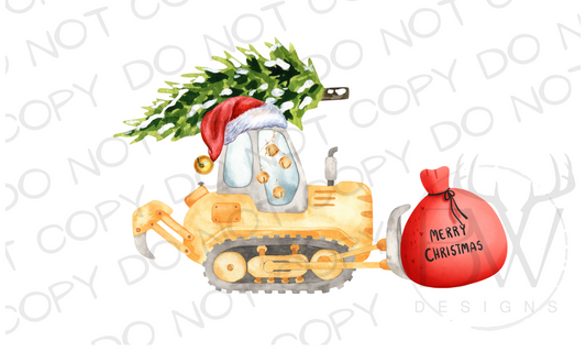 Christmas Bulldozer Construction Digital Download PNG