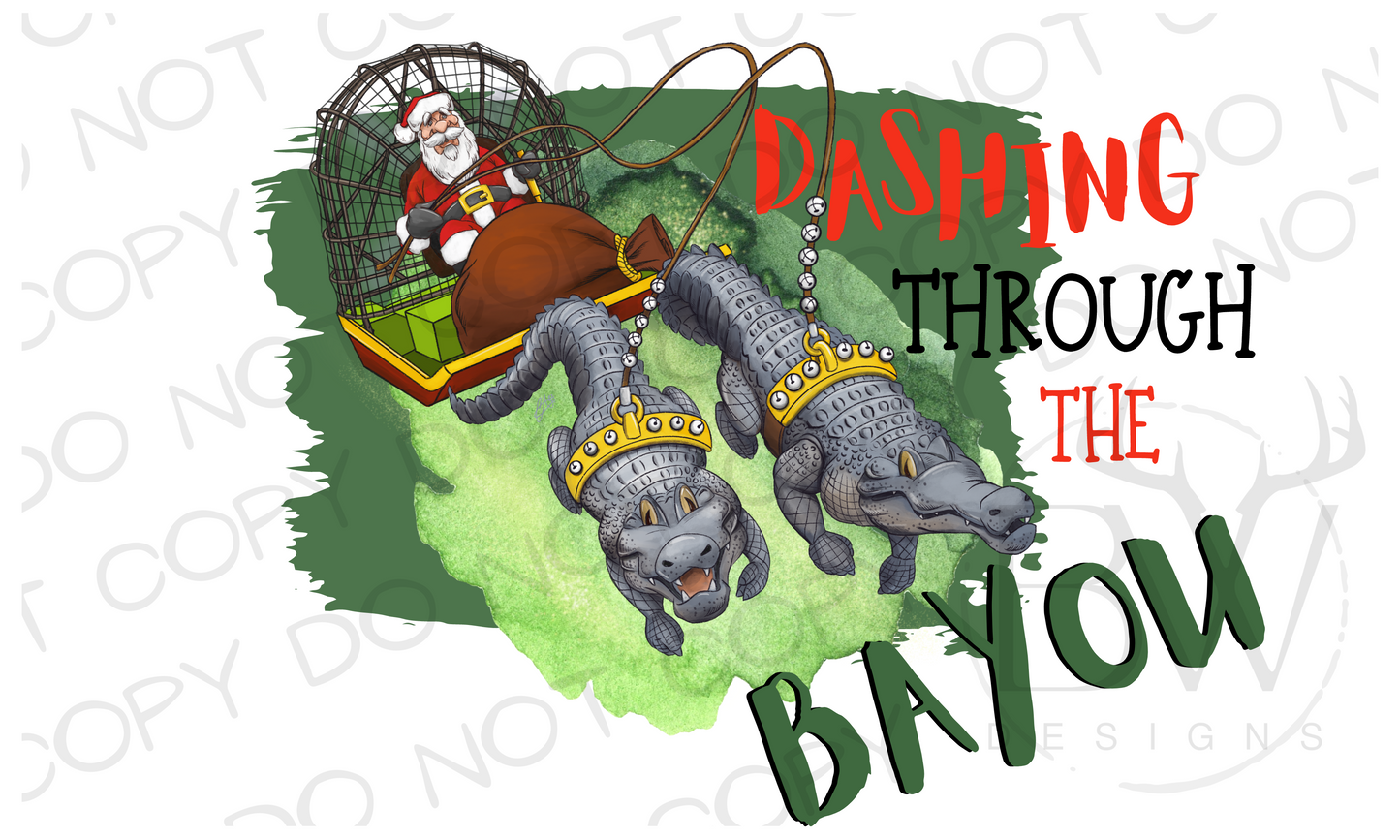 Dashing Through the Bayou Cajun Gator Christmas Digital Download PNG