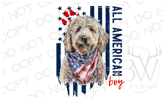 All American Boy Goldendoodle Dog Digital Download PNG