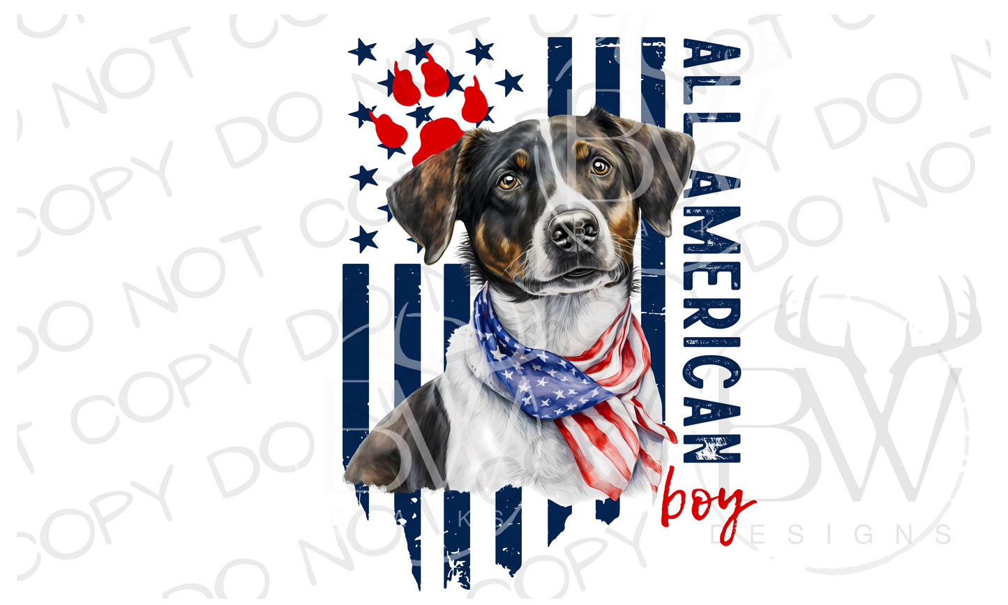 All American Boy Treeing Feist Hunting Dog Digital Download PNG