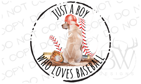 Just A Boy Who Loves Baseball Hunting Dog Digital Download PNG