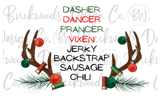 Dasher, Dancer, Prancher, Vixen, Jerky, Backstrap, Sausage, Chili Christmas Deer Digital Download PNG