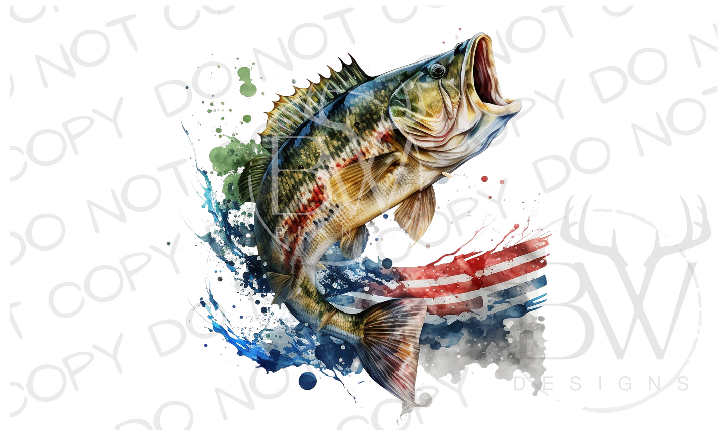  American Bass Fishing Wall Art Print - Single 11x14