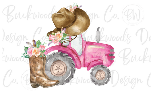 Cowgirl Tractor Digital Download PNG