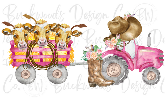 Cowgirl Tractor Digital Download PNG