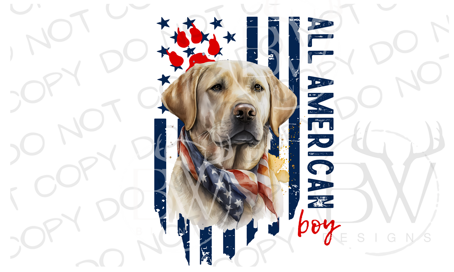 All American Boy Yellow Labrador Hunting Dog Digital Download PNG