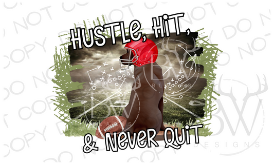 Hustle Hit & Never Quilt Football Hunting Dog Digital Download PNG