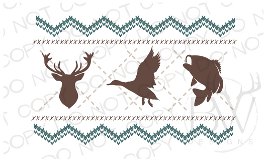 Faux Smocking Hunting & Fishing Trio Hunting Digital Download PNG