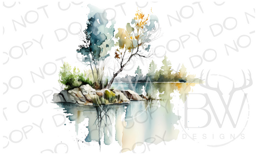 Watercolor Lake Fishing Digital Download PNG