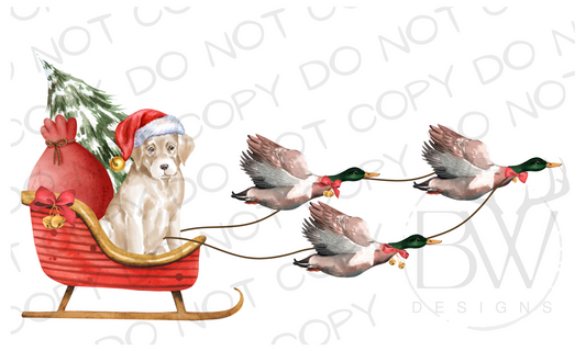 Duck Hunting Christmas Sleigh Yellow Lab Puppy Digital Download PNG