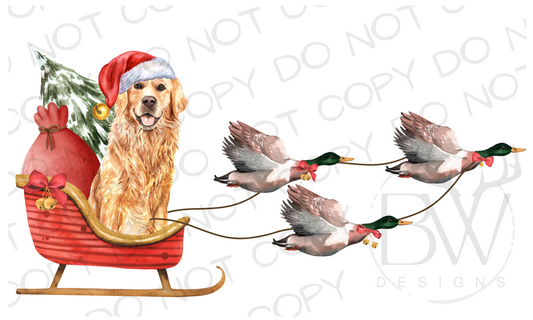 Duck Hunting Christmas Sleigh Golden Retriever Digital Download PNG