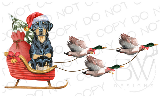 Duck Hunting Christmas Sleigh Rottweiler Digital Download PNG