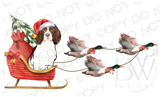 Duck Hunting Christmas Sleigh Springer Spaniel Digital Download PNG