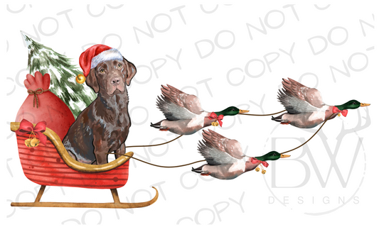 Duck Hunting Christmas Sleigh Brown Labrador Digital Download PNG