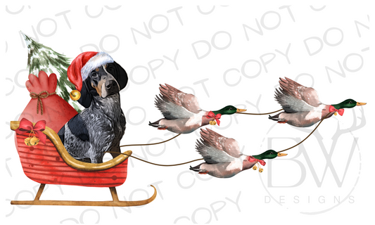 Duck Hunting Christmas Sleigh Blue Tick Hound Digital Download PNG