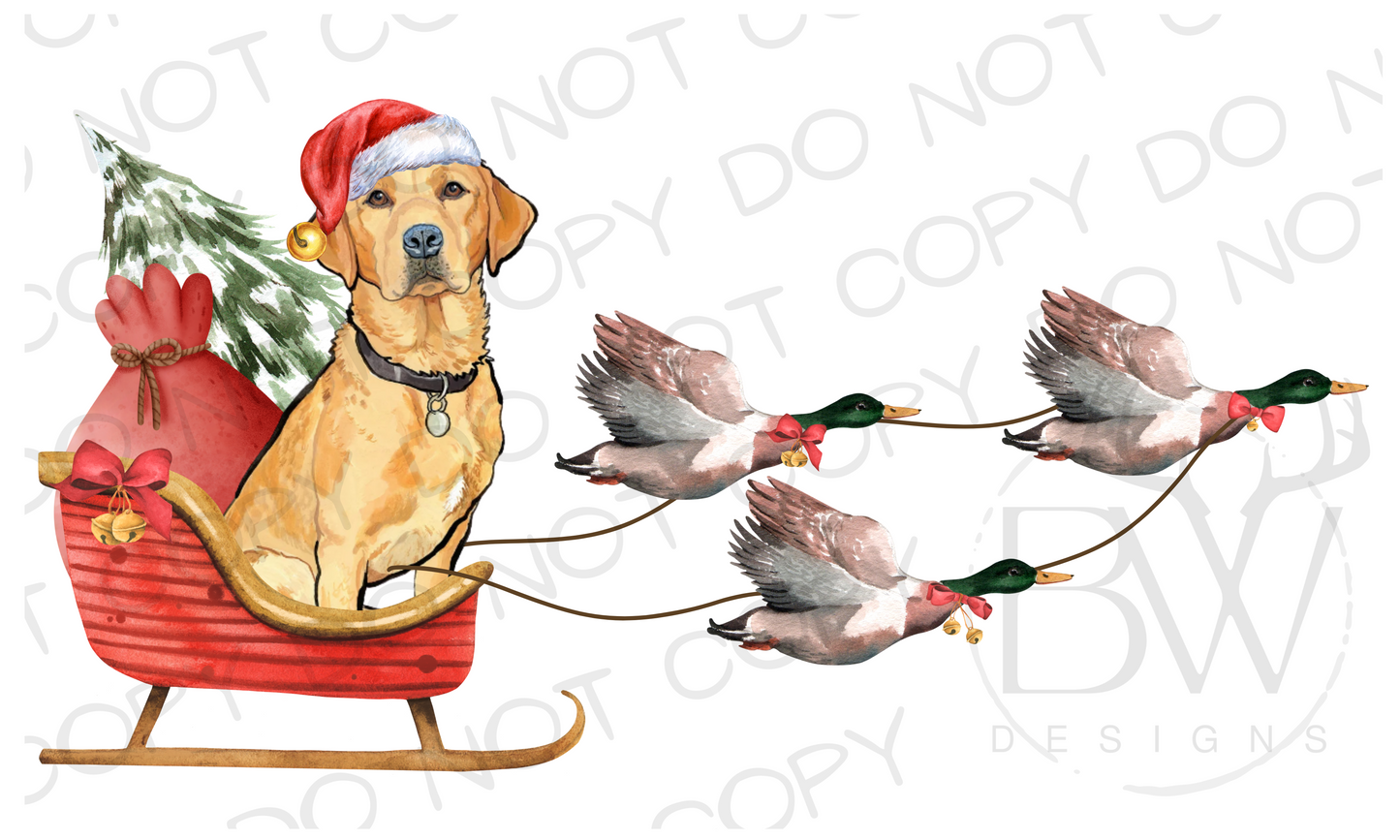 Duck Hunting Christmas Sleigh Red Fox Labrador Digital Download PNG