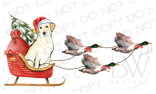 Duck Hunting Christmas Sleigh Yellow Labrador Digital Download PNG