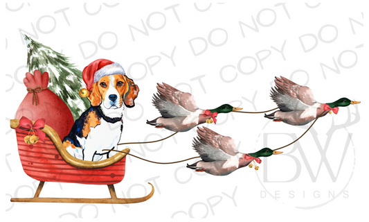 Duck Hunting Christmas Sleigh Beagle Digital Download PNG