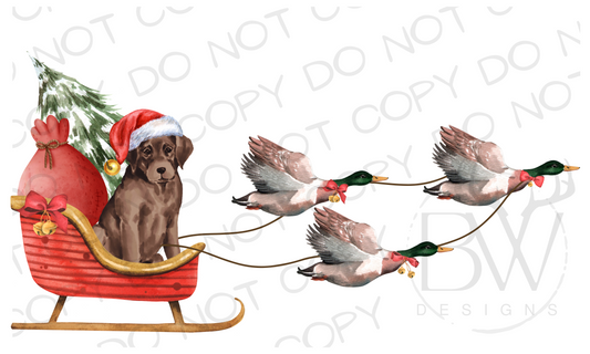 Duck Hunting Christmas Sleigh Chocolate Lab Puppy Digital Download PNG