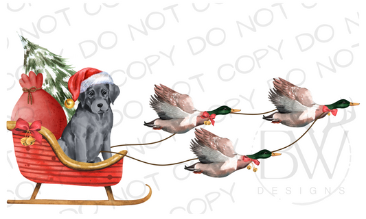 Duck Hunting Christmas Sleigh Black Lab Puppy Digital Download PNG