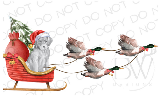 Duck Hunting Christmas Sleigh Silver Lab Puppy Digital Download PNG