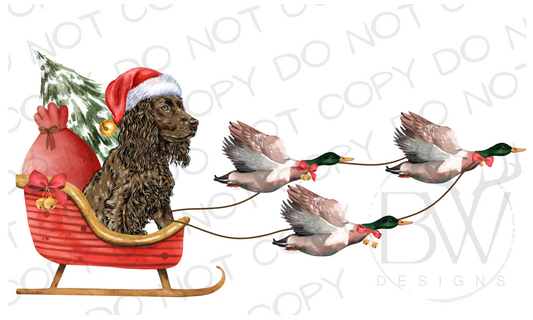 Duck Hunting Christmas Sleigh Boykin Spaniel Digital Download PNG