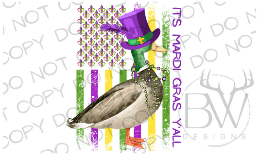 It's Mardi Gras Y'all Mardi Gras Mallard Duck Digital Download PNG