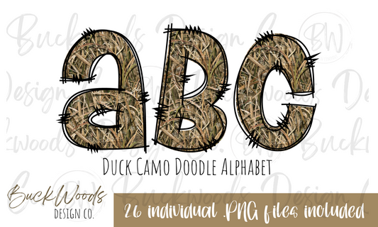 Camo Duck Hunting Doodle Alphabet Set Digital Download PNG