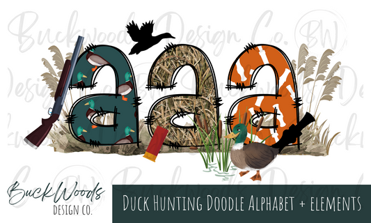 Duck Hunting Doodle Alphabet Set Digital Download PNG