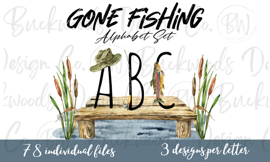 Gone Fishing Alphabet Set Digital Download PNG