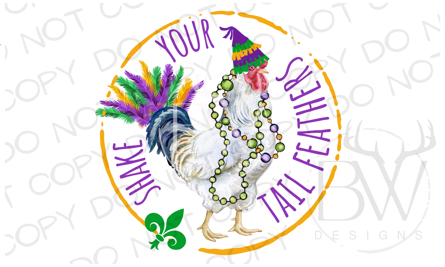 Shake Your Tail Feathers Mardi Gras Chicken Digital Download PNG