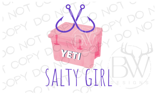 Salty Girl Golden Pink Cooler Fishing Digital Download PNG